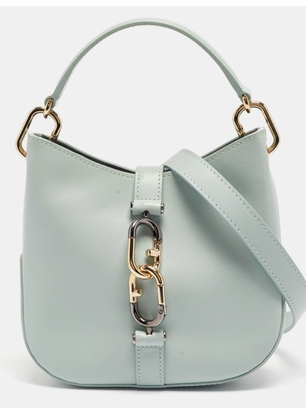 Furla Mint Green Leather Shoulder Bag with Gold-Tone Hardware